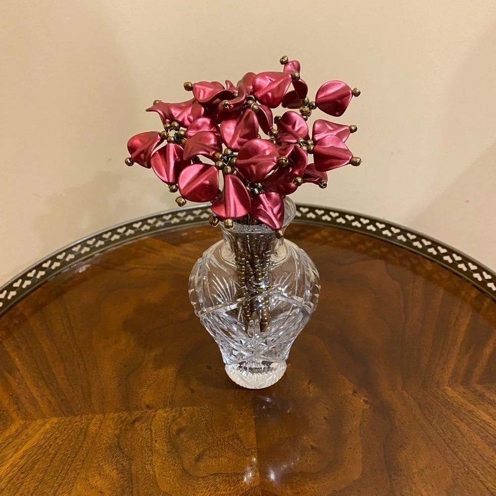 Christmas decor New Handmade beaded burgundy color flowers stems Christmas decor